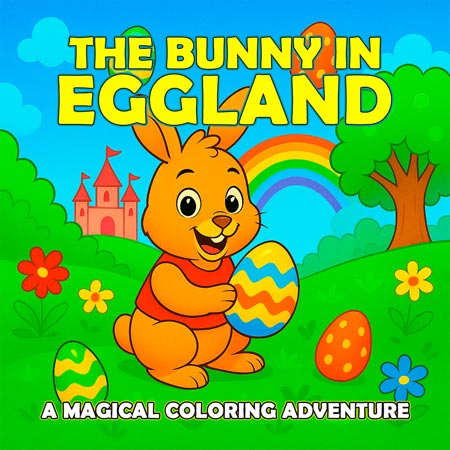 Easter coloring book with candy lands, hidden eggs, and bunny’s magical quest through Eggland