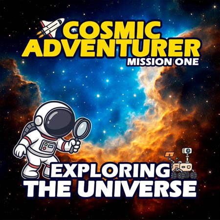 Illustrated sci-fi adventure picture book for kids featuring space travel, planets, and cosmic exploration
