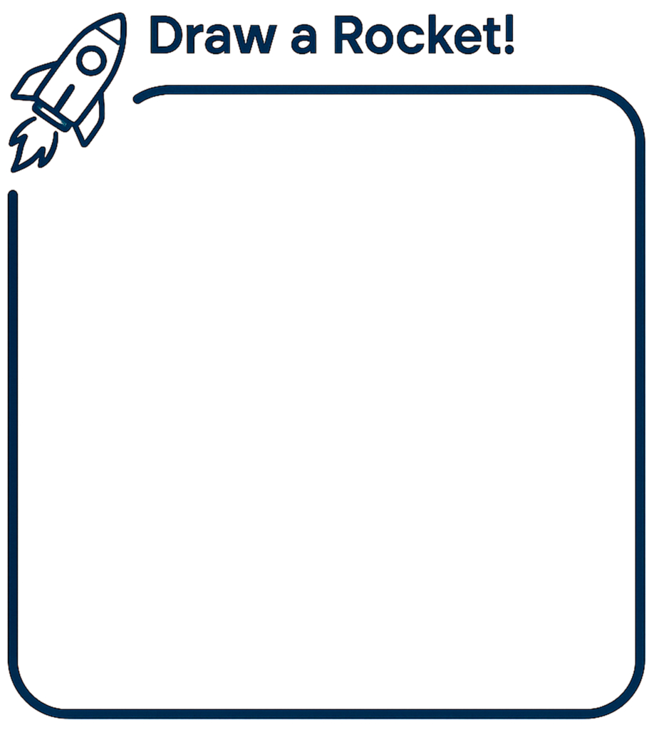 Draw a rocket activity page from Cosmic Adventurer space book – creative task for kids to design their own spaceship.