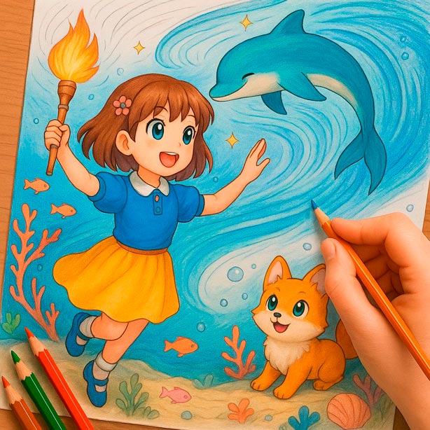 Coloring Book Scene 45: The Spirit of Water - Azure Hanna and Stolen Scene 45 Colored