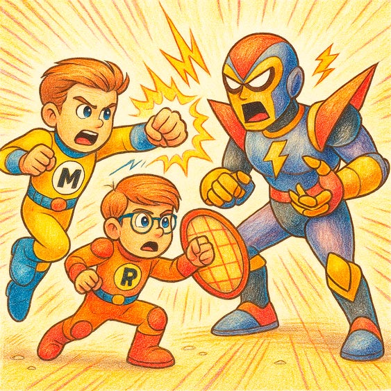 Epic Battle – The Nova Kids Face Off Against guardian of Lord Zett Final showdown from Nova Kids as all four heroes unite to fight guardian of Lord Zett in a dramatic rooftop scene. Fantastic superhero coloring book for kids and storybook