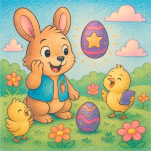 Easter Bunny Coloring Scene 10: Solving the Riddle