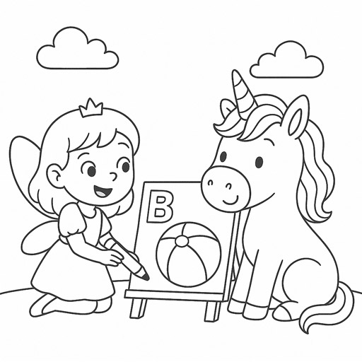 Unicorns & Fairies - Alphabet Coloring book with unicorns and fairies for kids helping to learn alphabet by coloring