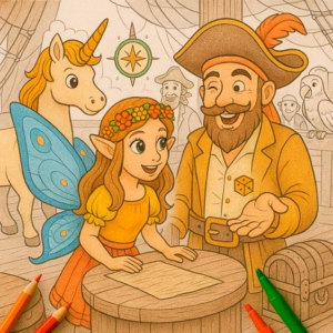Hidden Treasures – Coloring Scene 10: Pirate Games