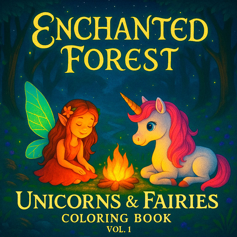 Unicorns & Fairies Coloring Book – Vol. 1: Enchanted Forest Enchanted Forest Story-based fantasy coloring book for kids featuring unicorns, fairies, and magical forest adventures