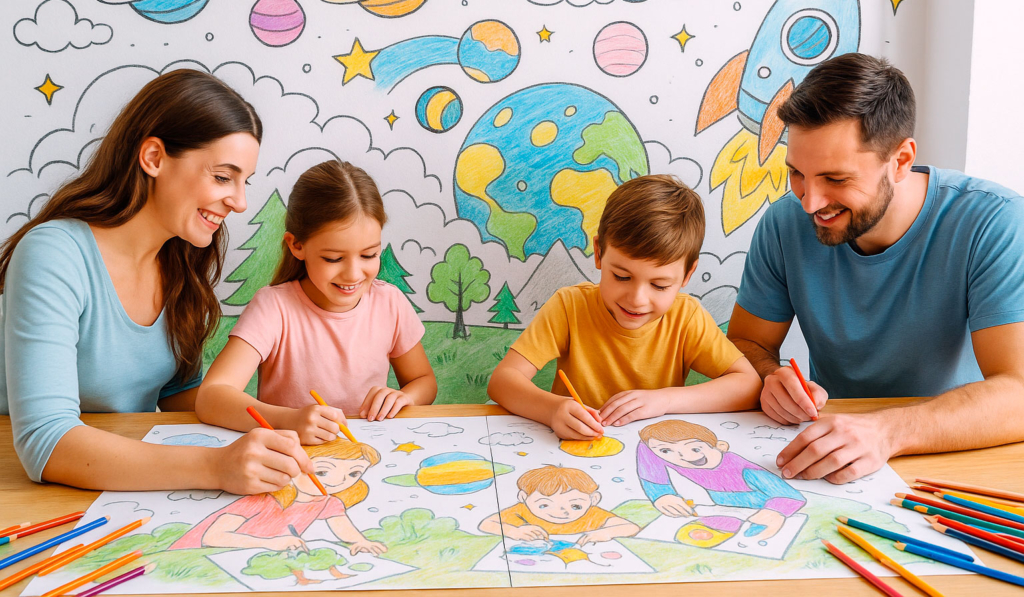 background-coloring-pages-family