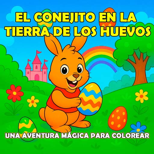 Libro de Pascua para colorear con tierras de dulces, huevos escondidos y la mágica aventura del conejito por el País de los Huevos.