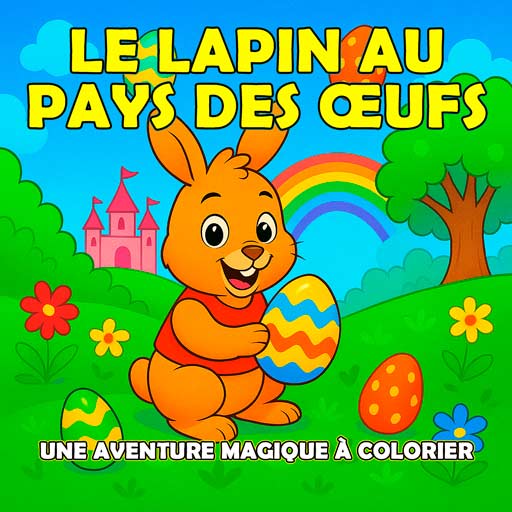Livre de coloriage de Pâques avec des mondes de bonbons, des œufs cachés et la quête magique du lapin à travers le Pays des Œufs.
