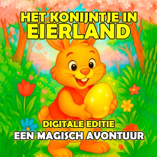 Het Konijntje in Eierland – Digitale Editie Digitale paaseditie voor kinderen – ga mee met het konijntje op een magisch avontuur door Eierland vol snoepjes, verborgen eieren en vrolijke verrassingen. Beschikbaar op Kindle, Android en iPhone.