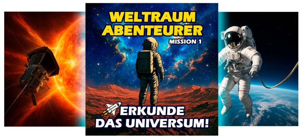 Weltraumabenteurer Buchreihe für Kinder über Planeten, Galaxien, schwarze Löcher, Astronauten und das Universum — spannende und lehrreiche Weltraumabenteuer.
