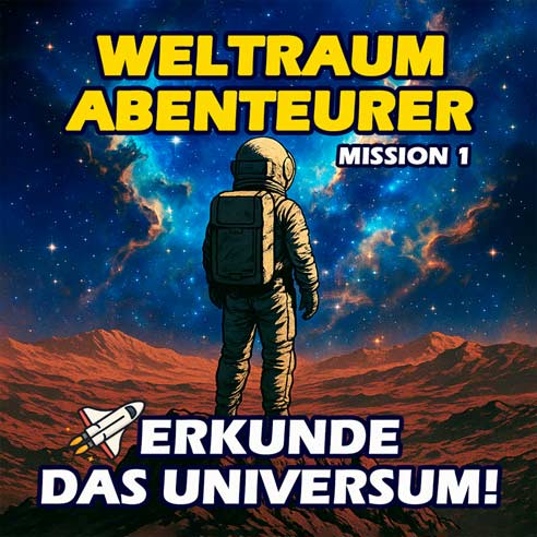 Illustriertes Science-Fiction-Abenteuerbuch für Kinder mit Weltraumreisen, Planeten und kosmischer Entdeckung.