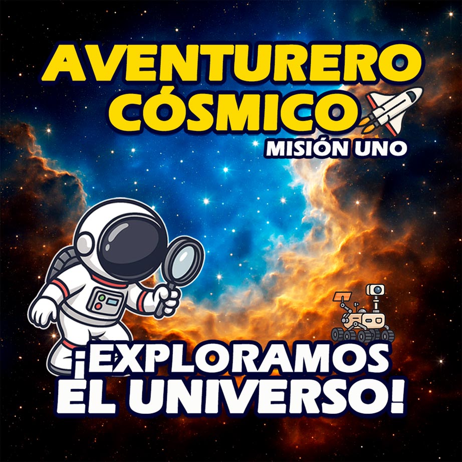 Libro ilustrado de aventuras de ciencia ficción para niños, con viajes espaciales, planetas y exploración cósmica.