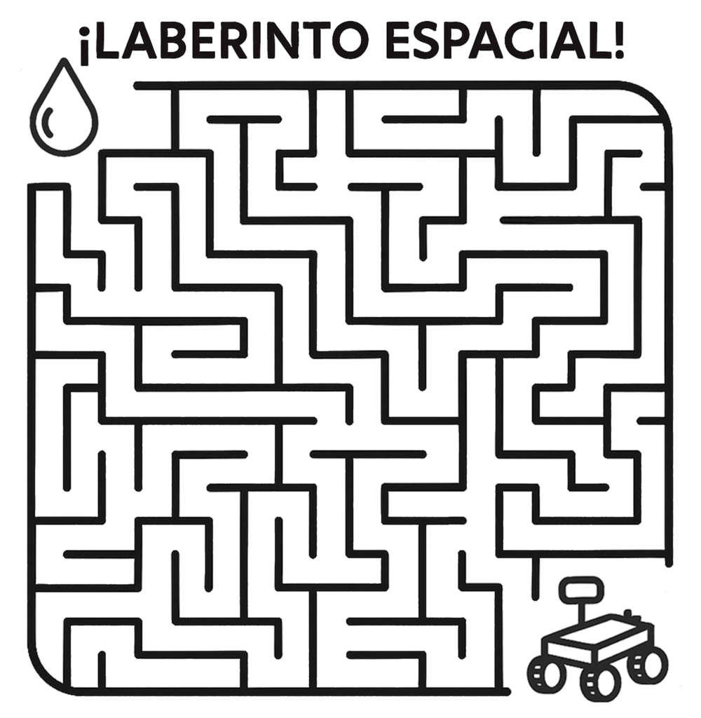 Laberinto espacial del libro Aventurero Cósmico – actividad divertida sobre planetas y exploradores espaciales para niños.