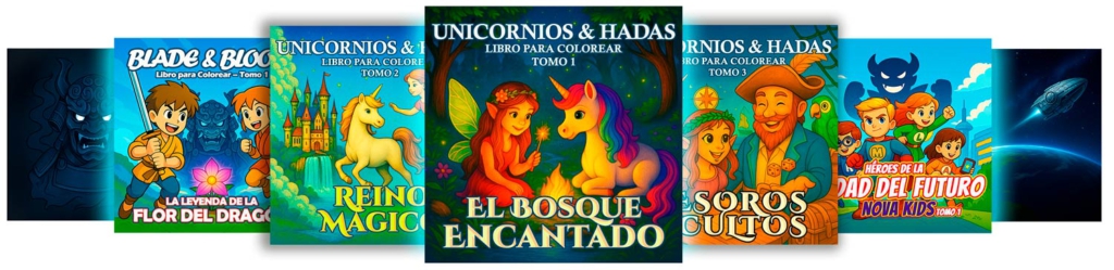 libros para colorear, libros de aventuras, novelas, cuentos, libros para colorear manga, libros para colorear anime, unicornios, cuentos de hadas, coloreado mágico, libros para colorear antiestrés