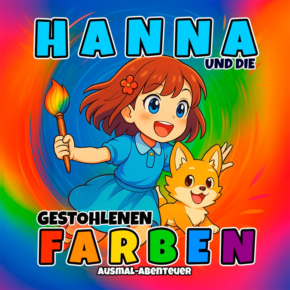 Magisches Malbuch für Kinder Anime-inspiriertes Malbuch für Kinder über Magie, Farbgeister und eine künstlerische Mission, um eine verblassende Welt zu retten.