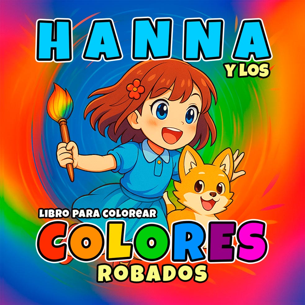 Hanna y Los Colores Robados Libro para colorear inspirado en el anime para niños, sobre la magia, los espíritus del color y una misión artística para salvar un mundo que se desvanece.