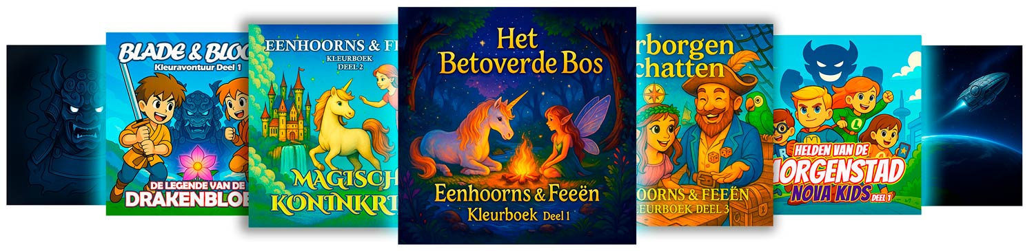 kleurboeken, avonturenboeken, romans, verhalen, manga-kleurboeken, anime-kleurboeken, eenhoorns, sprookjes, magische kleurplaten, anti-stress kleurboeken
