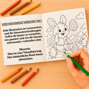 Illustriertes Malbuch mit nummerierten Szenen