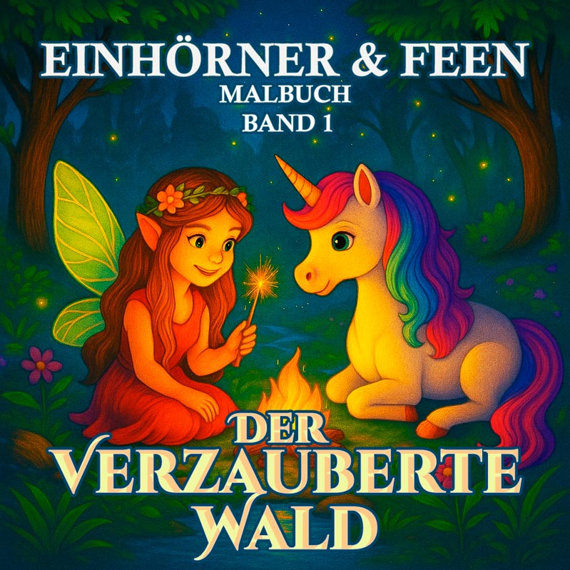 Einhörner & Feen Malbuch – Band 1: Der Verzauberte Wald Geschichtenbasiertes Fantasy-Malbuch für Kinder mit Einhörnern, Feen und magischen Waldabenteuern.