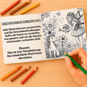 Illustriertes Malbuch mit nummerierten Szenen