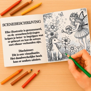 Geïllustreerd kleurverhaalboek met genummerde scènes