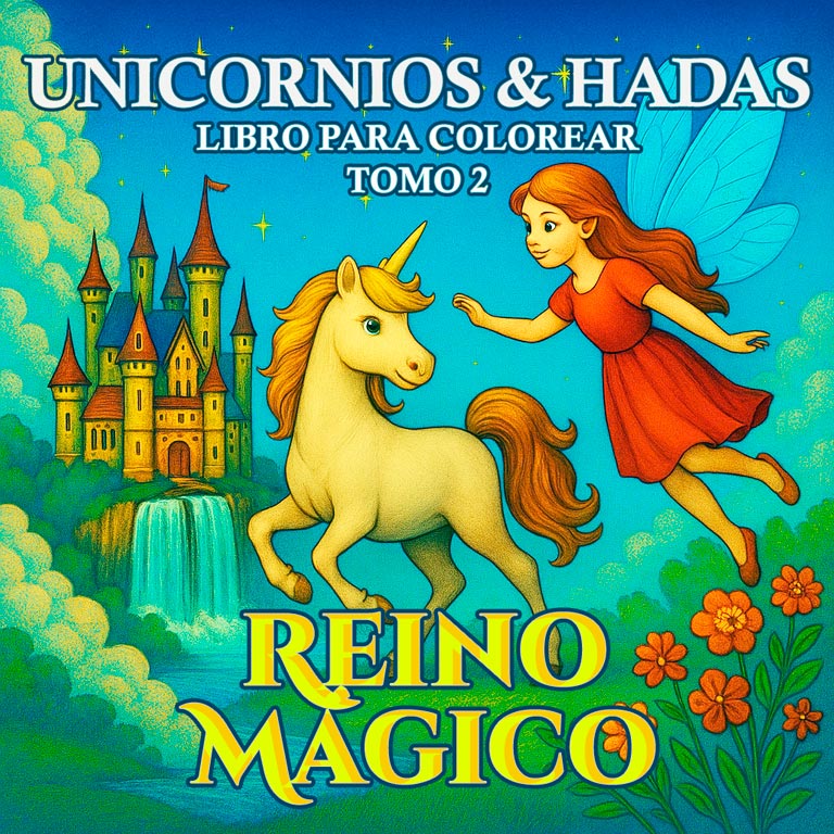 Unicornios & Hadas Libro para Colorear – Tomo 2: Reino Mágico Libro de colorear de fantasía para niños con unicornios, hadas, cielos arcoíris y reinos mágicos — parte de la serie Unicornios y Hadas.