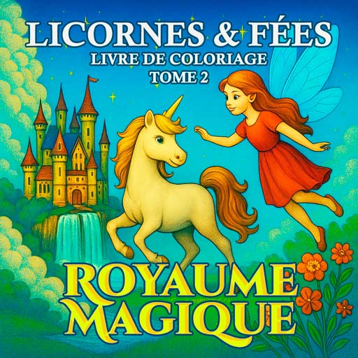 Livre de coloriage fantastique pour enfants avec des licornes, des fées, des ciels arc-en-ciel et des royaumes magiques – faisant partie de la série Licornes & Fées.