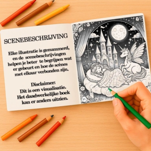 Geïllustreerd kleurverhaalboek met genummerde scènes