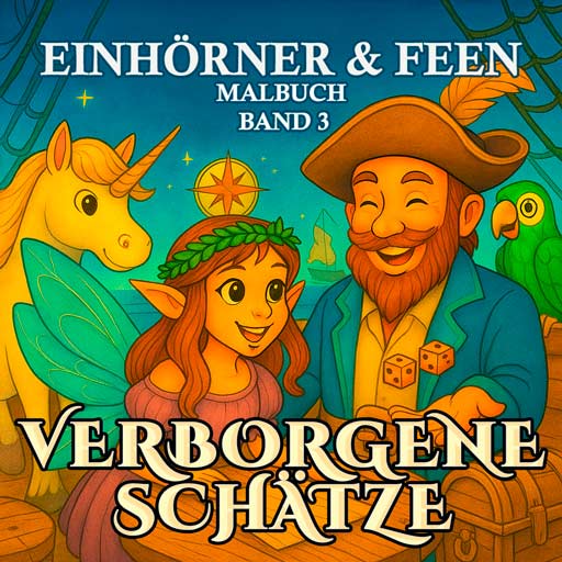 Abenteuer-Malbuch mit Einhörnern, Feen, Schatzkarten, schwebenden Inseln und Unterwasser-Missionen – der dritte Band der Reihe Einhörner & Feen.