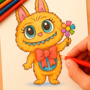 Lustiges Labubu Ausmalbild für kleine Kinder