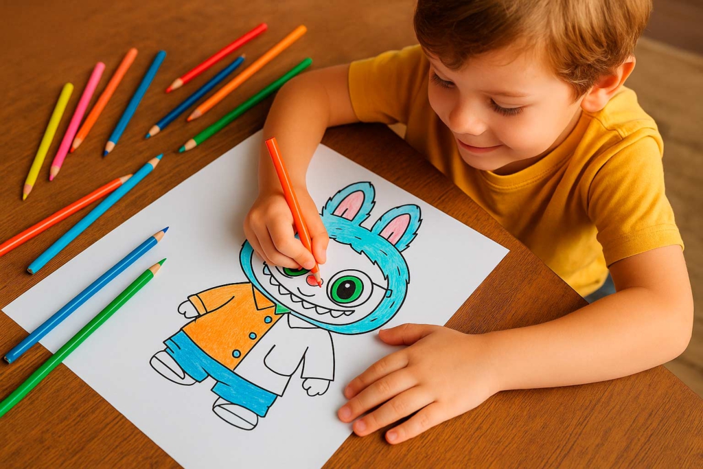 Dibujo sencillo de Labubu para colorear para preescolares, Página para colorear gratuita de Labubu para diversión creativa, Dibujo detallado de Labubu para actividad sin pantallas, Imagen adorable de Labubu para colorear para niños