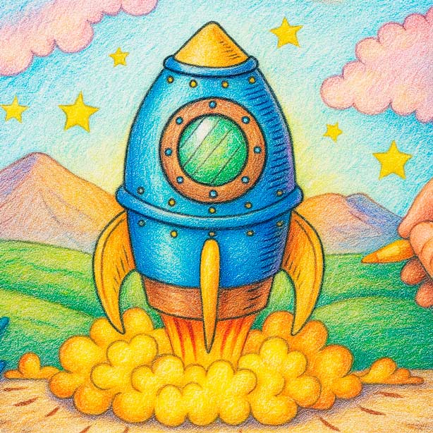 Coloriages de l’Espace Gratuits Coloriage amusant de l’espace pour enfants avec fusée