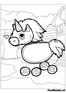 Cute Unicorn pet from Roblox Adopt Me riding roller skates coloring page