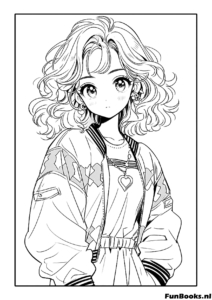 Anime Mädchen schaut über ihre Schulter zurück und trägt einen lockeren Pullover Ausmalbild