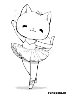 Ballerina Cat Dancing Coloring Page Graceful cat wearing a tutu dress dancing ballet pose coloring page