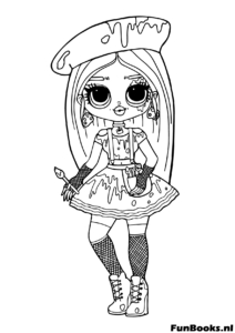 Chic LOL doll wearing a beret hat and fashionable outfit coloring page