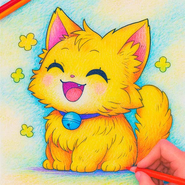 Fun anime cat coloring page for young children Lovely anime cat coloring page for all ages