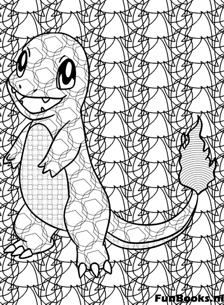 Charmander standing and smiling fire type Pokemon coloring page