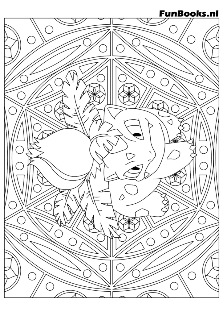Charmander inside a circular mandala frame for adults coloring page
