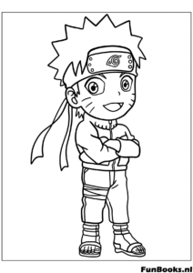 Chibi Naruto standing with arms crossed looking cool kawaii coloring page
