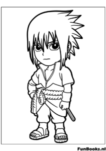 Schattige Chibi versie van Sasuke Uchiha staat met serieus gezicht kleurplaat