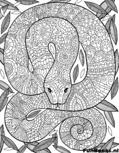 Coiled snake reptile with scales pattern coloring page for adults