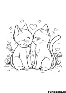 Cuddling Cats Love Couple Coloring Page Two adorable cats cuddling together with hearts romantic anime coloring page