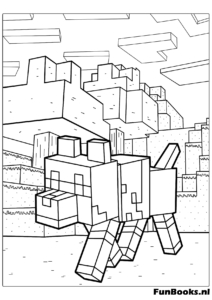 Cute tamed wolf dog sitting down waiting for a bone easy Minecraft coloring page