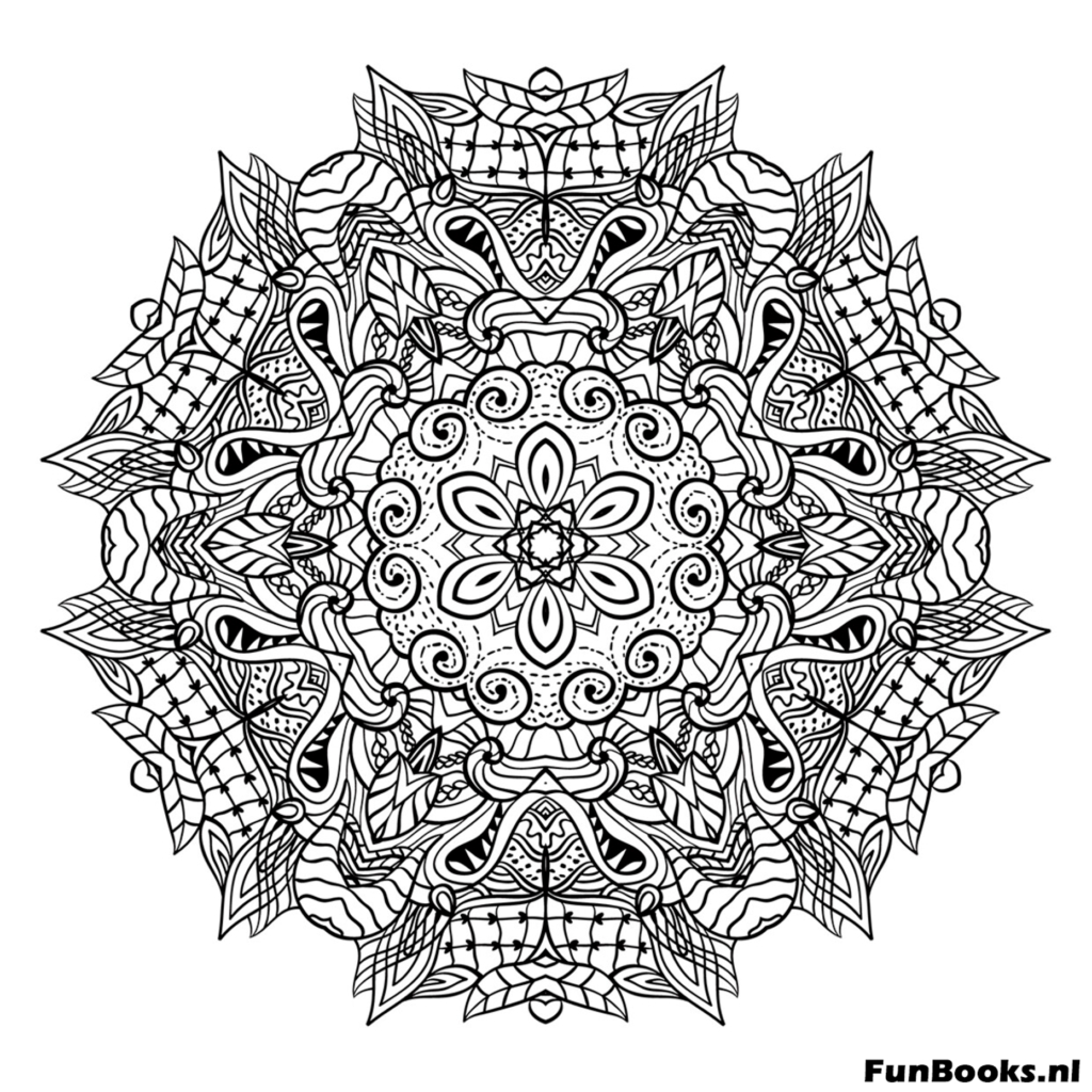 Dense mandala packed with small petals and details art therapy coloring page