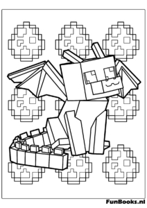 Der Enderdrache fliegt über die Türme der End City Bosskampf Ausmalbild