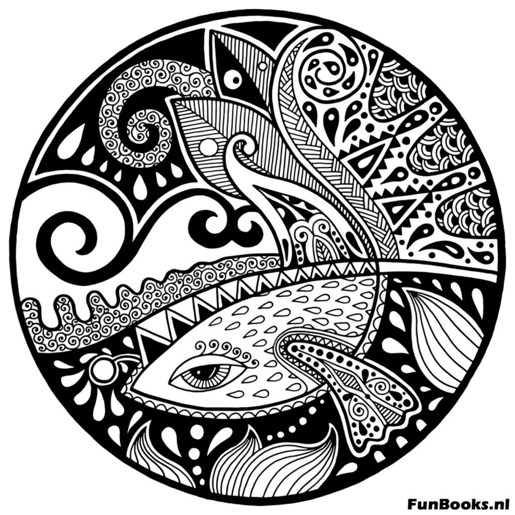 Kreisförmiges Yin Yang Design mit Koi Fisch Mandala Mustern Ausmalbild