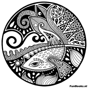 Circular yin yang design with koi fish mandala patterns coloring page