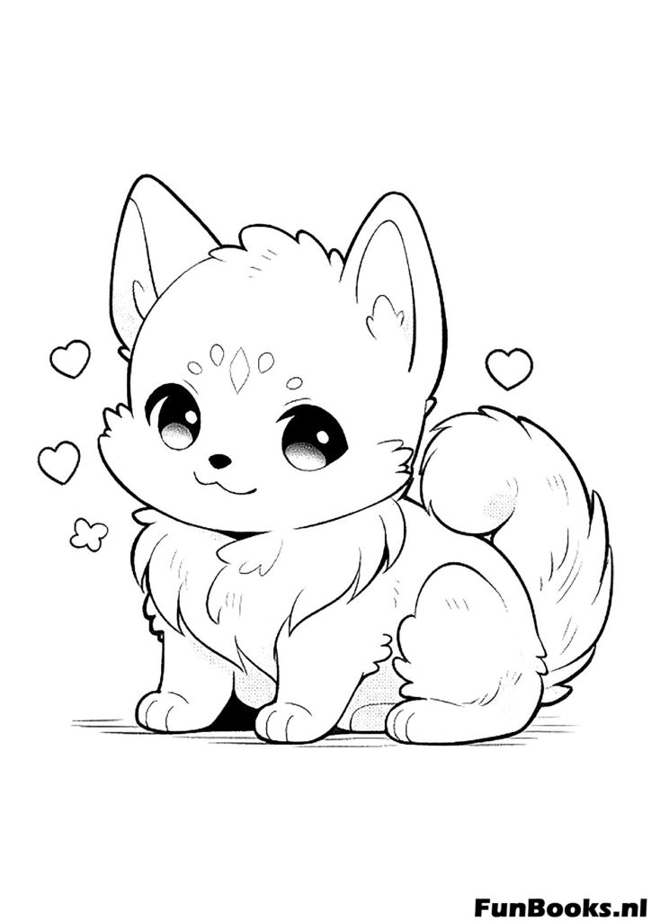 Fluffy kitten sitting and looking back over shoulder cute pose coloring page