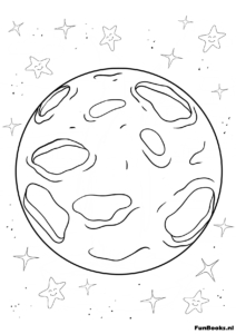 Planeet met veel kraters zoals Mercurius of Mars kleurplaat